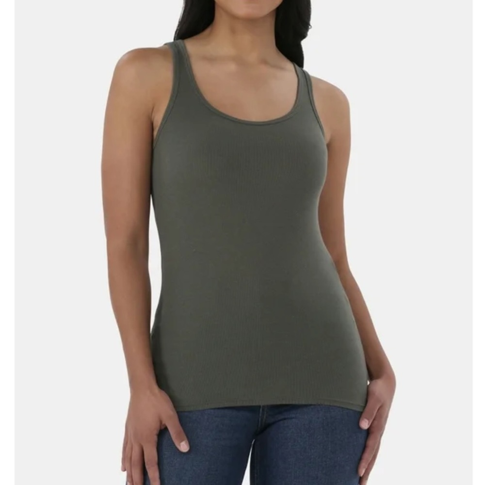 TIME AND TRU Ribbed Long Line Tank Top in ARMY GREEN Size LARGE